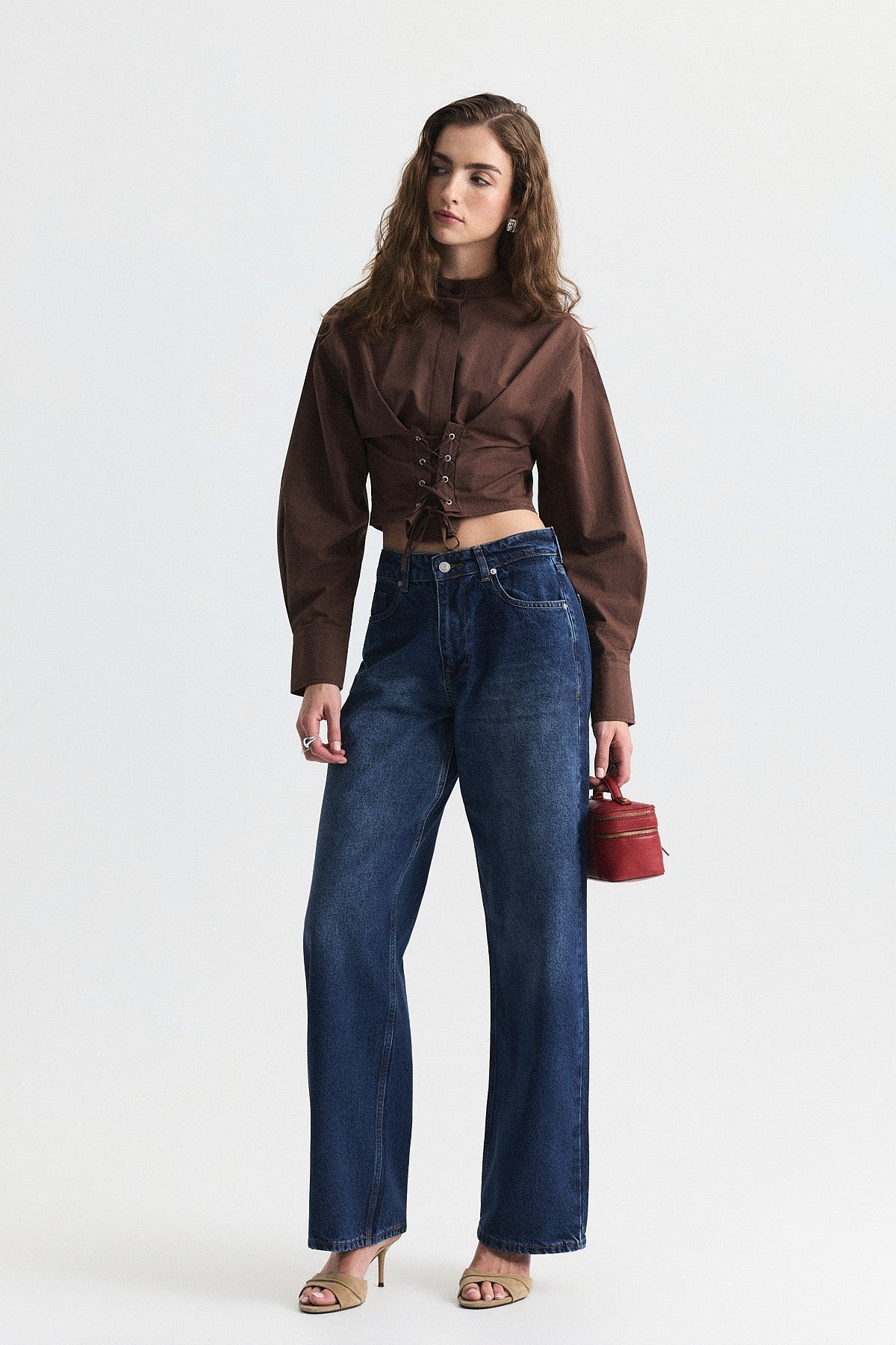 Poplin Shirt with Lace-Up Corset Detail