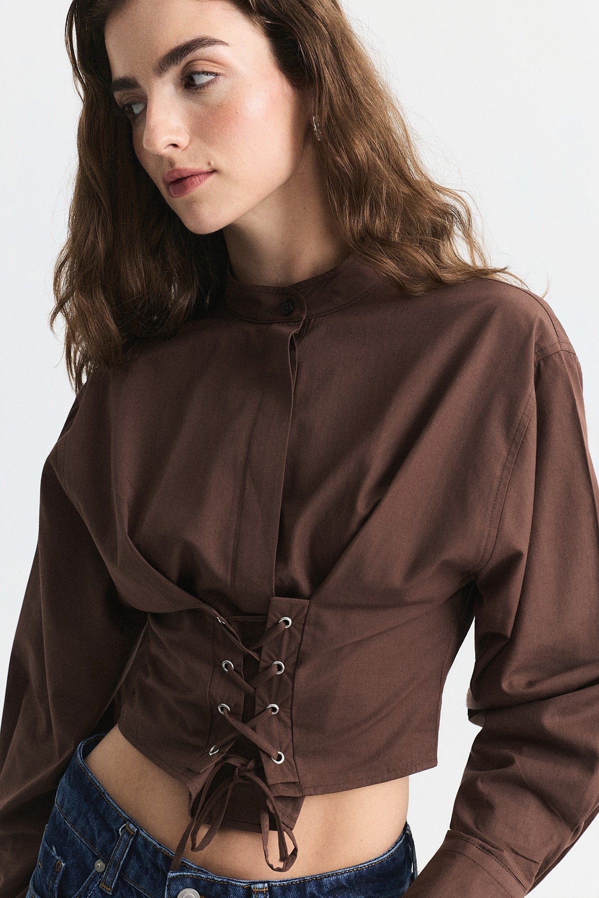Poplin Shirt with Lace-Up Corset Detail