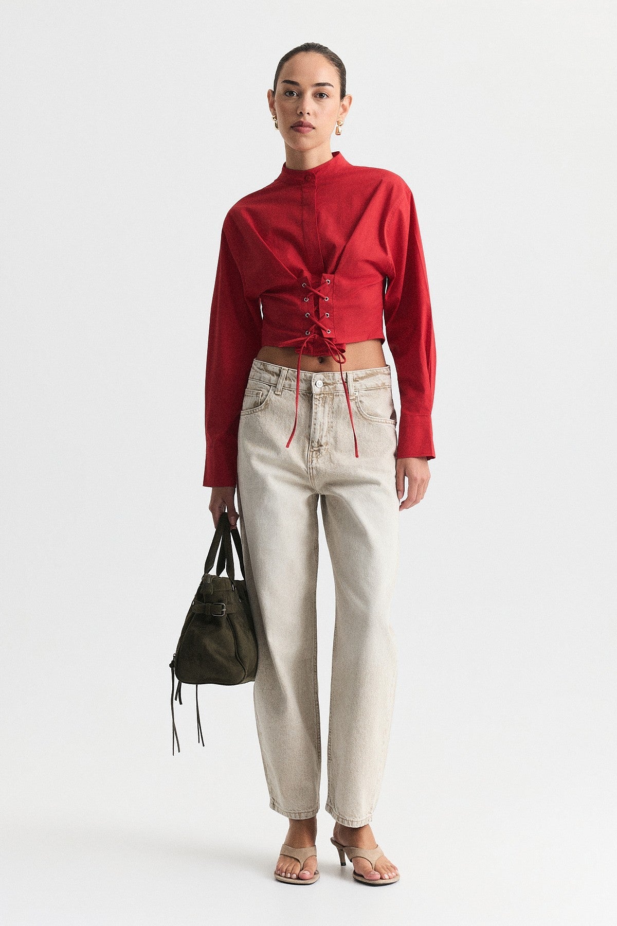 Poplin Shirt with Lace-Up Corset Detail