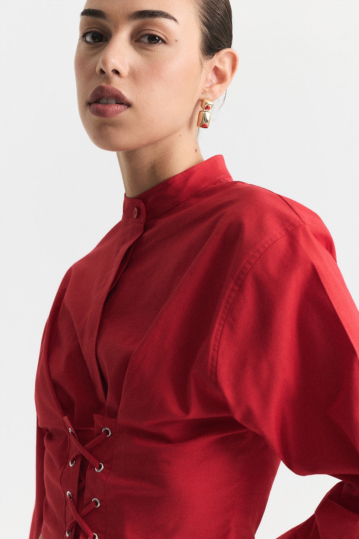 Poplin Shirt with Lace-Up Corset Detail