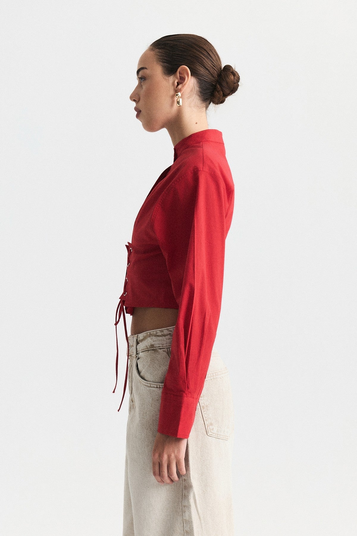 Poplin Shirt with Lace-Up Corset Detail
