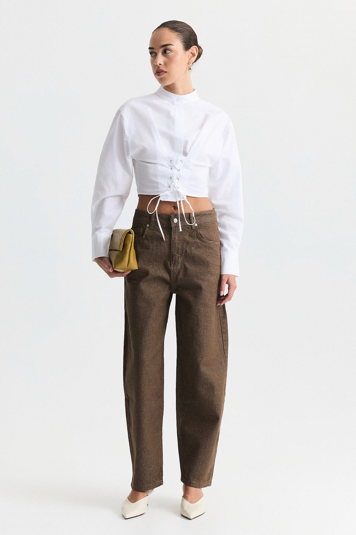 Poplin Shirt with Lace-Up Corset Detail