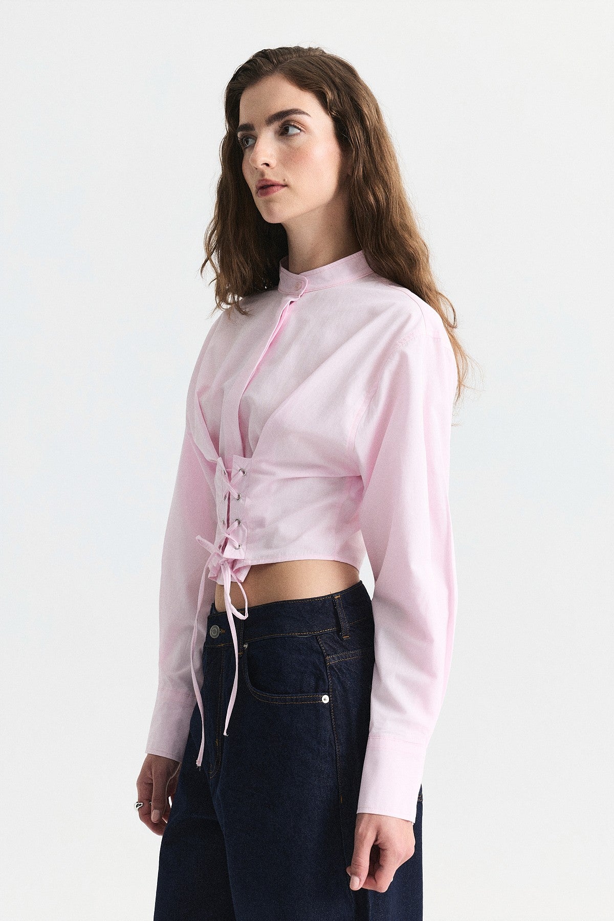 Poplin Shirt with Lace-Up Corset Detail