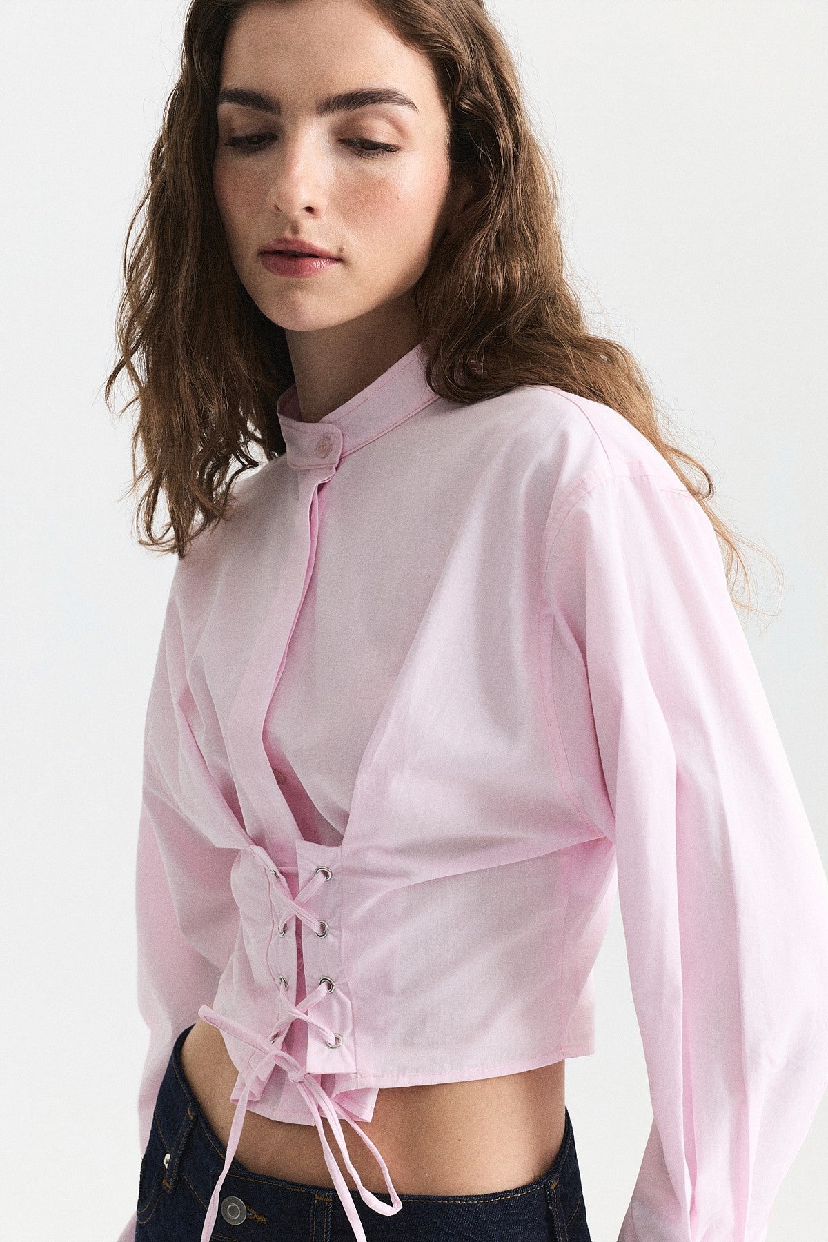 Poplin Shirt with Lace-Up Corset Detail