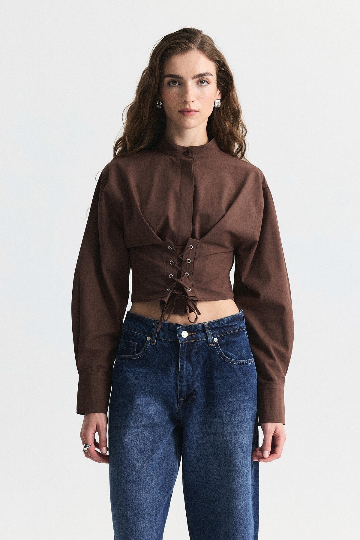 Poplin Shirt with Lace-Up Corset Detail