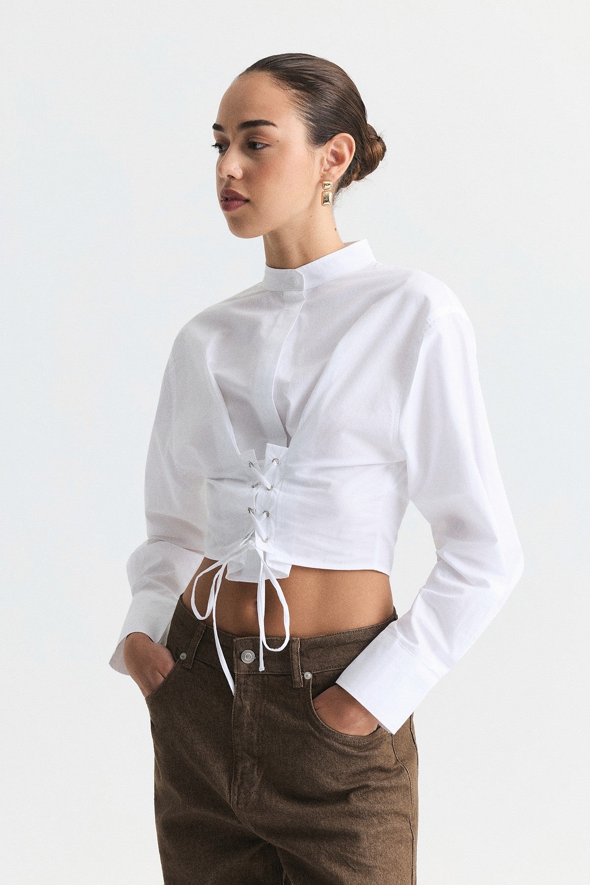 Poplin Shirt with Lace-Up Corset Detail