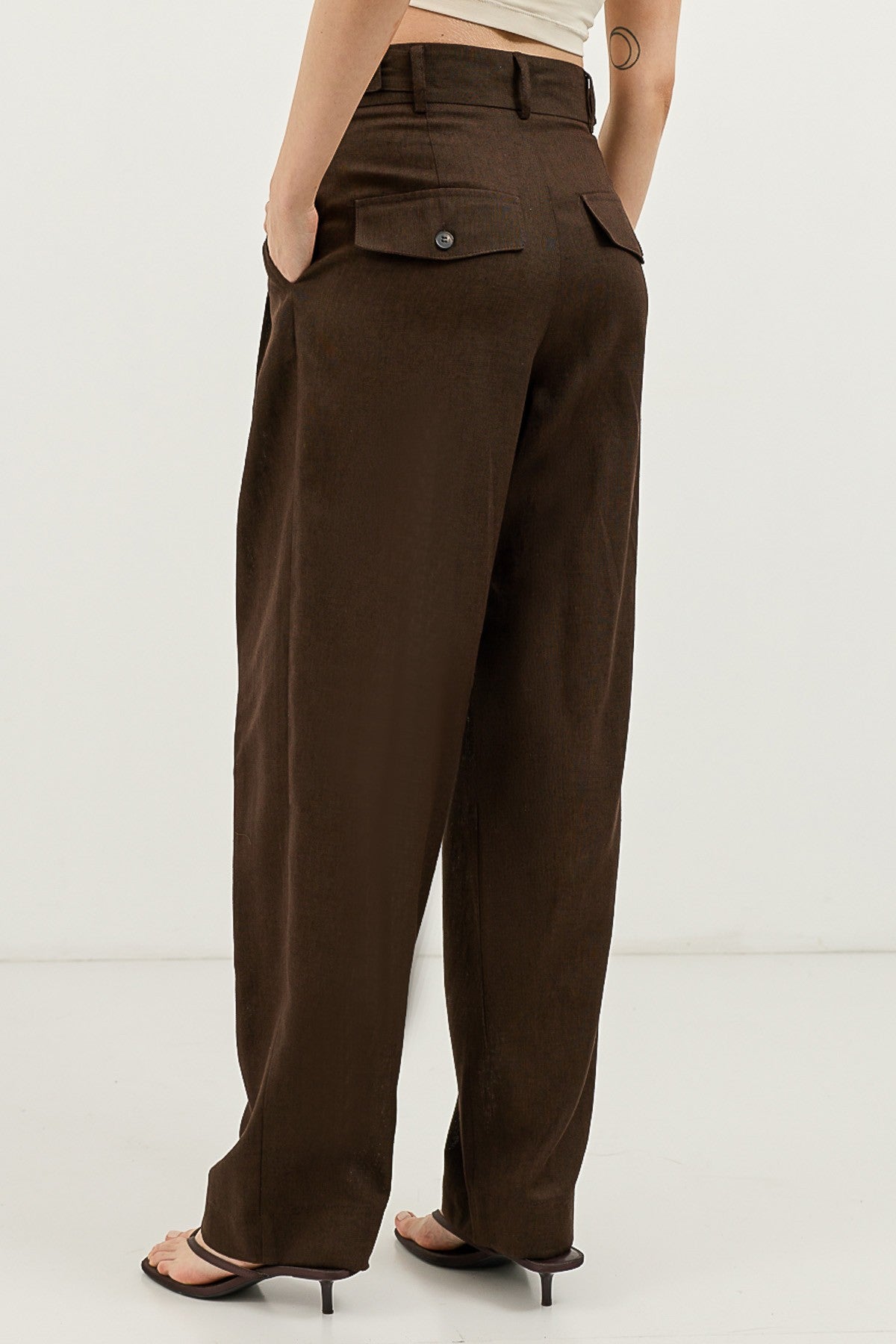 Women's Pleated Pants with Linen Blend