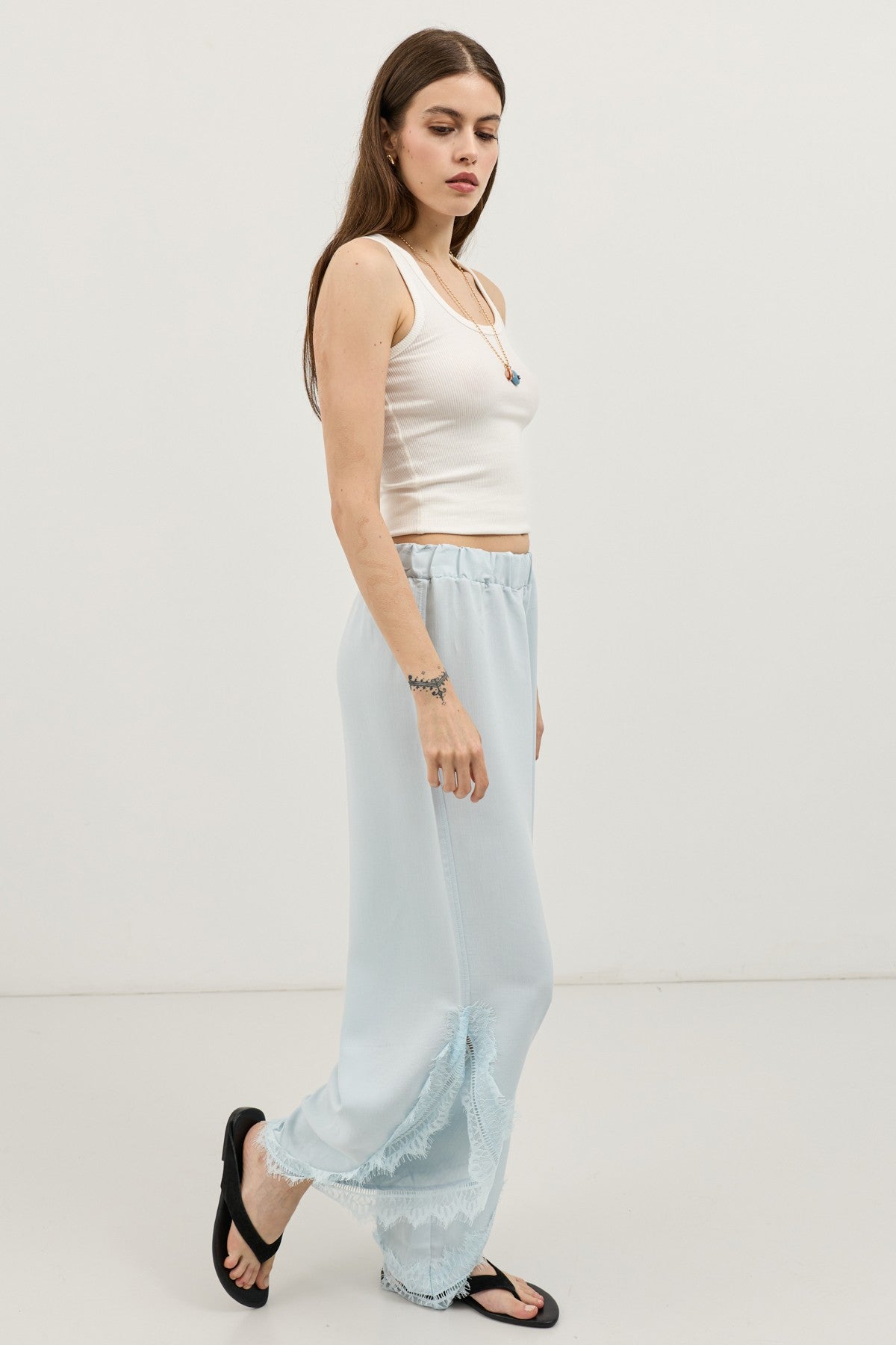 Women's Pants with Lace-Trimmed Cuffs