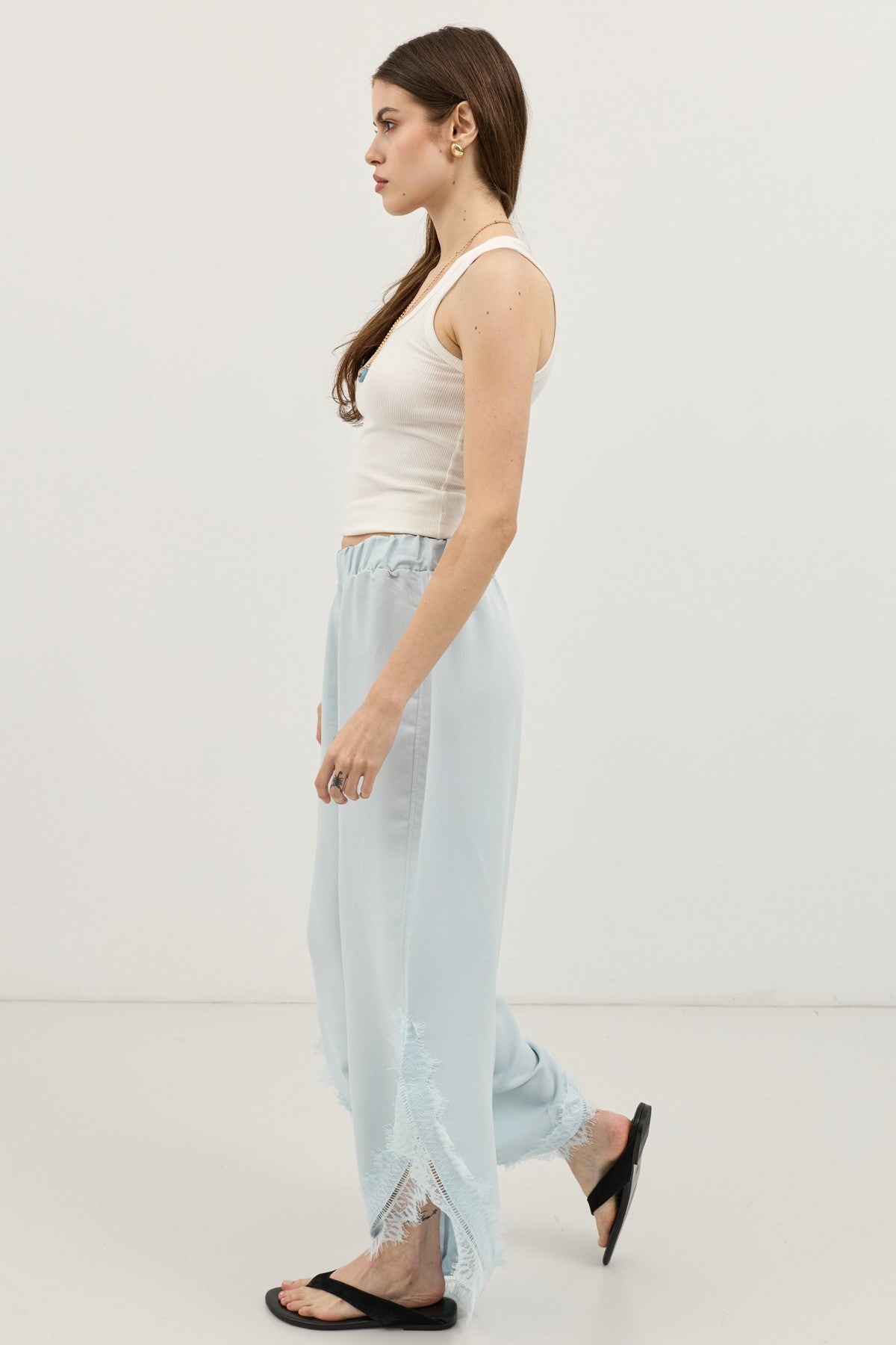 Women's Pants with Lace-Trimmed Cuffs