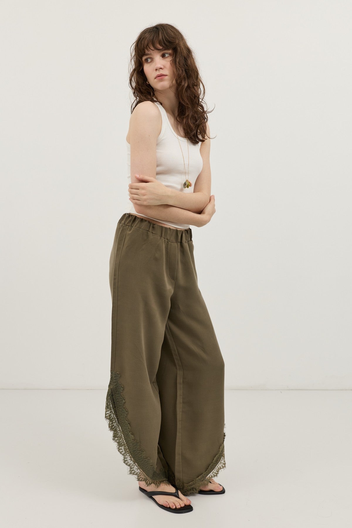 Women's Pants with Lace-Trimmed Cuffs