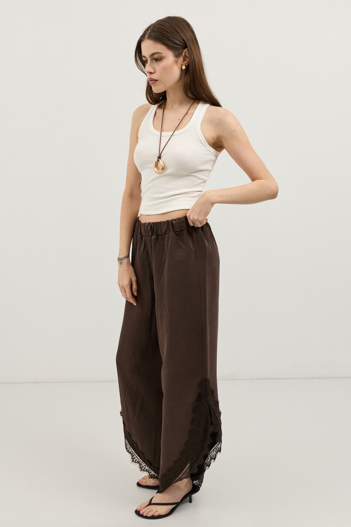 Women's Pants with Lace-Trimmed Cuffs