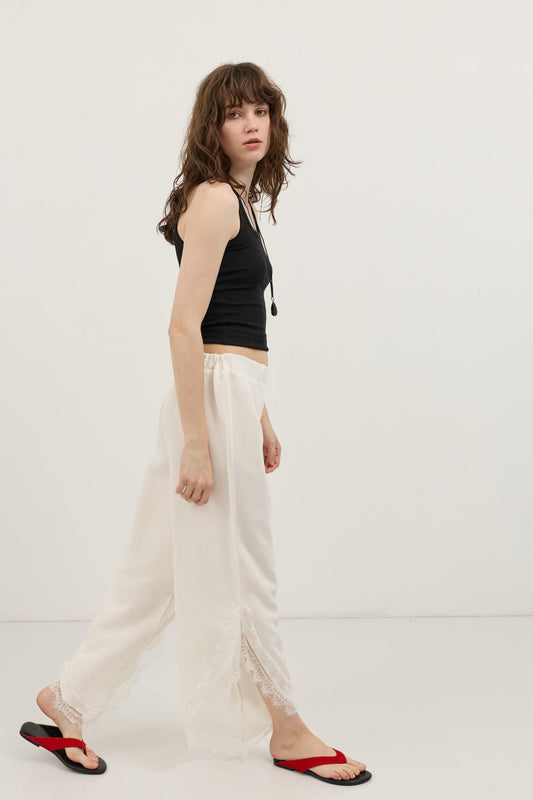 Women's Pants with Lace-Trimmed Cuffs