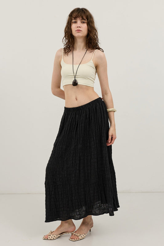 Antioch Linen-Blend Textured Midi Skirt