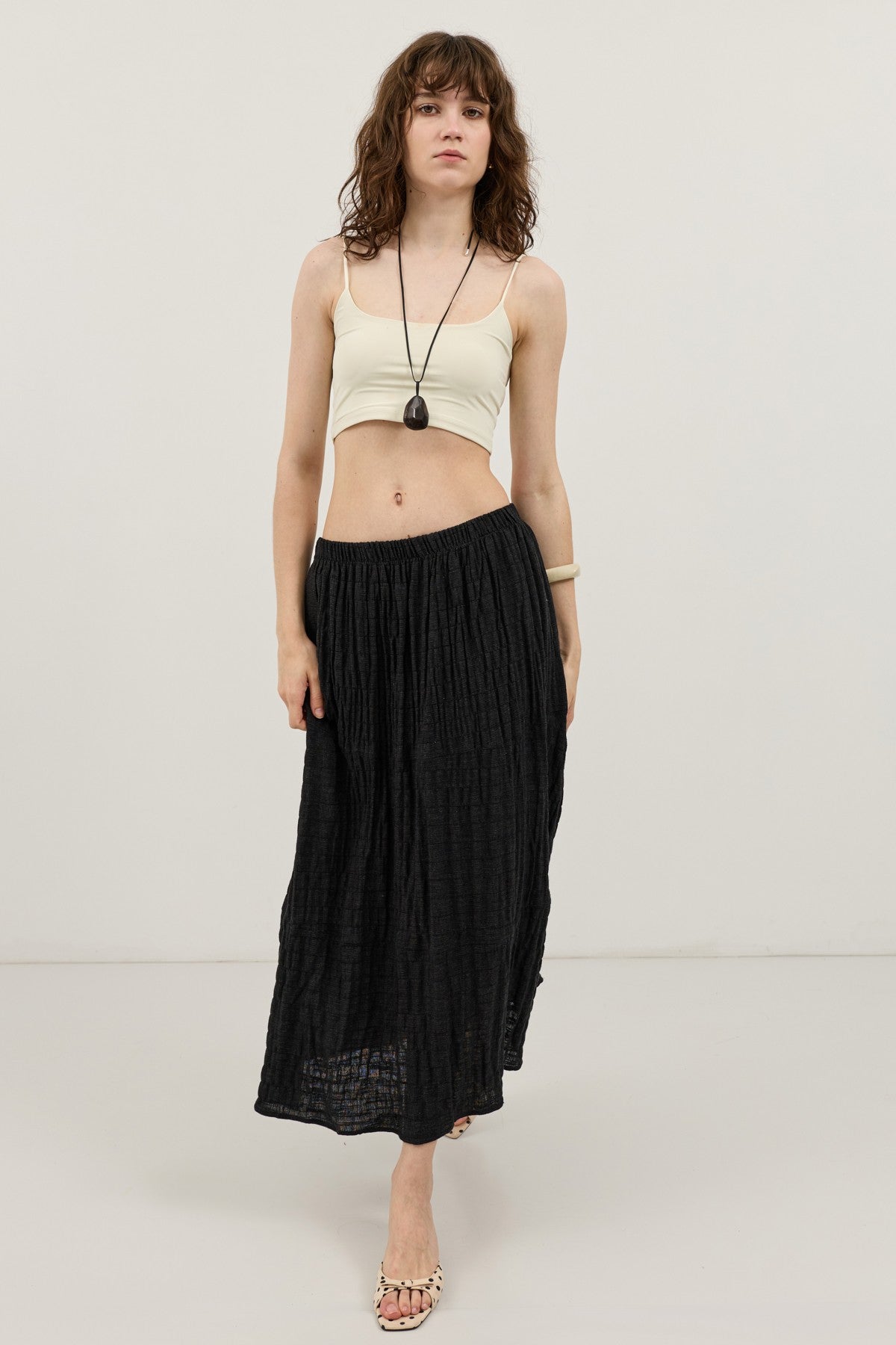 Antioch Linen-Blend Textured Midi Skirt