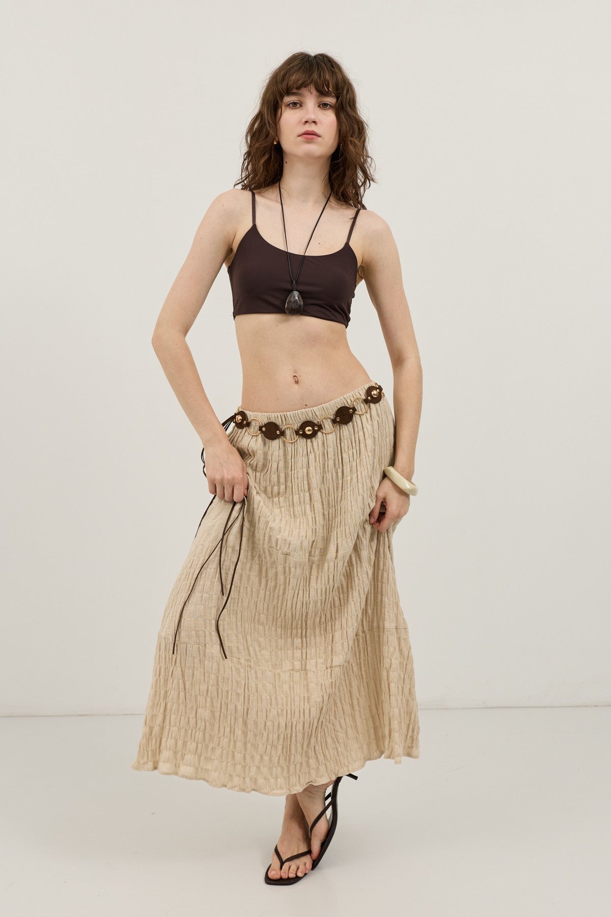 Antioch Linen-Blend Textured Midi Skirt