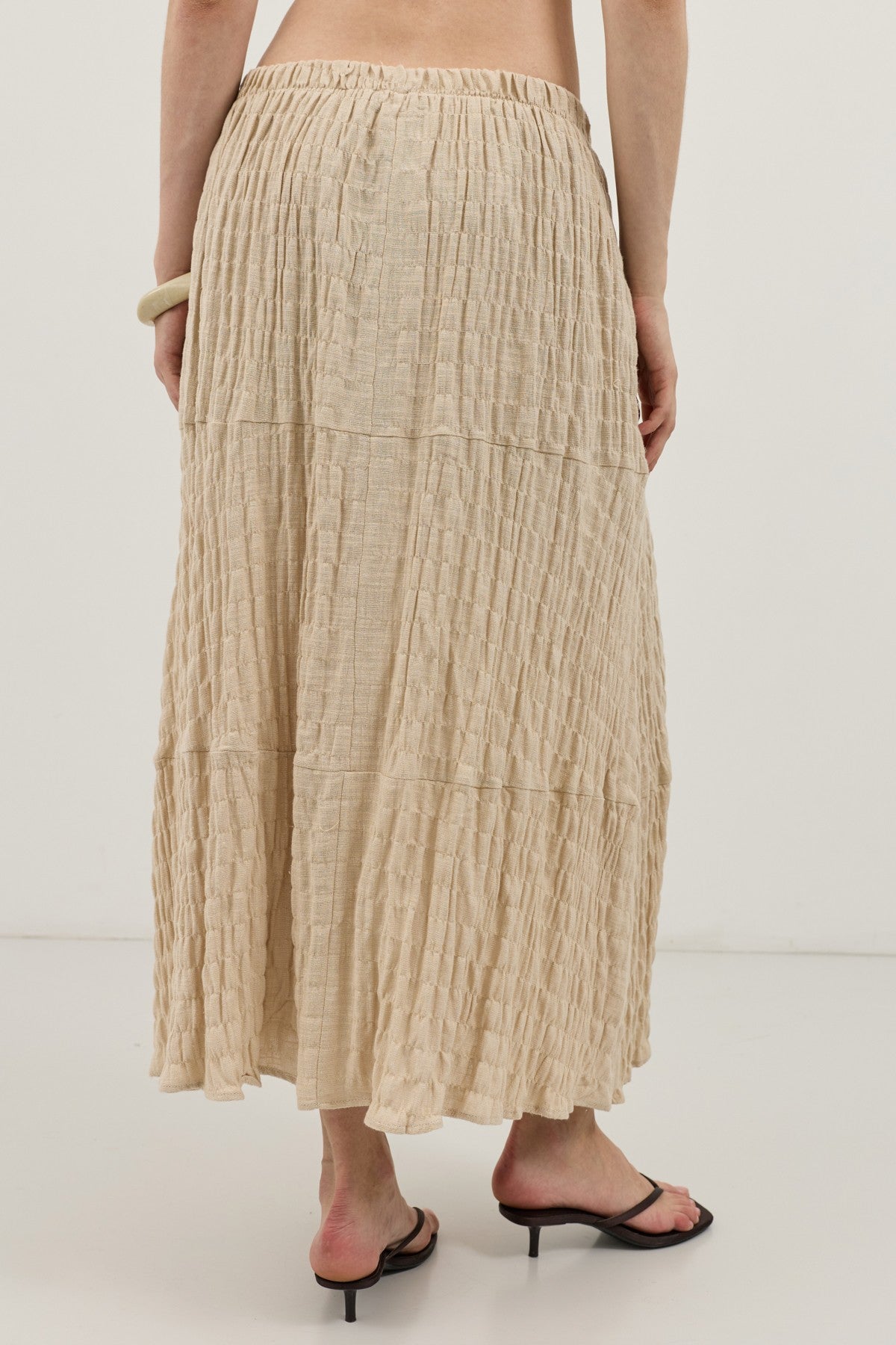 Antioch Linen-Blend Textured Midi Skirt