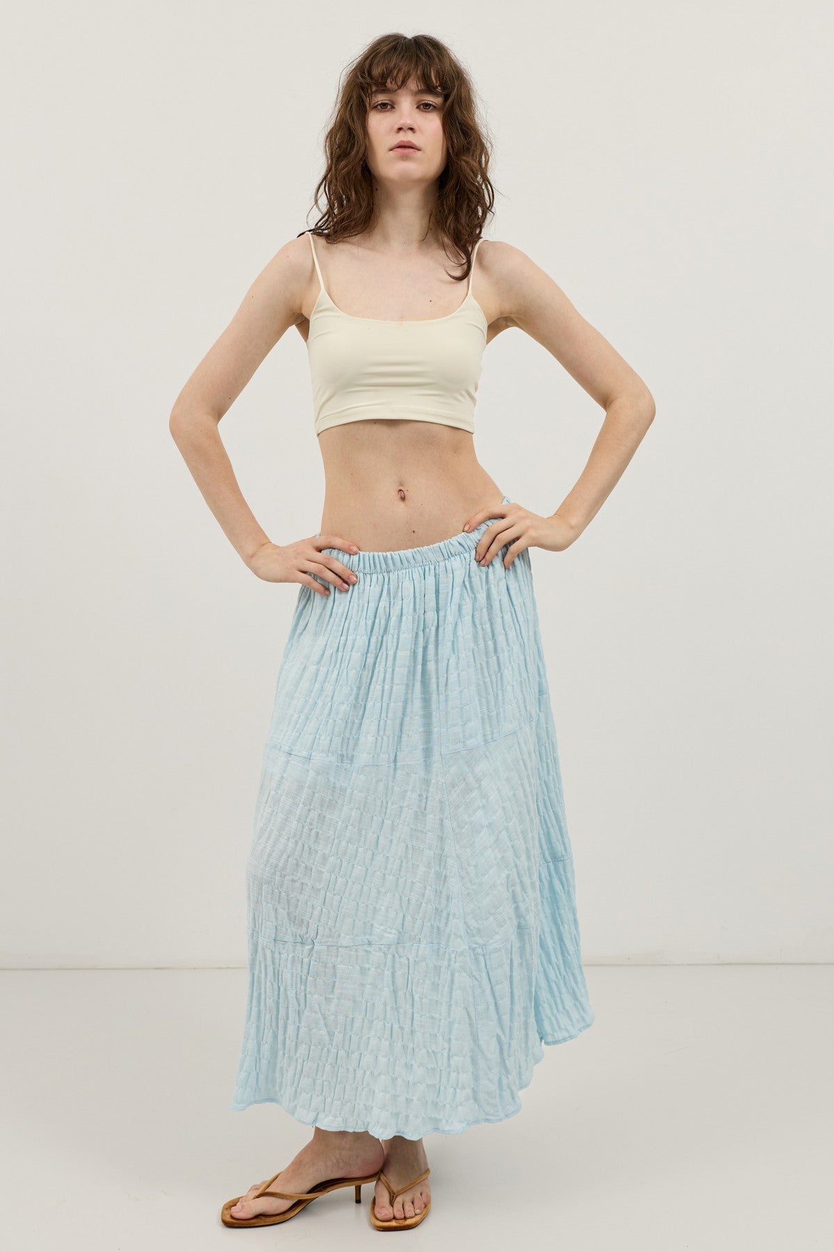 Antioch Linen-Blend Textured Midi Skirt