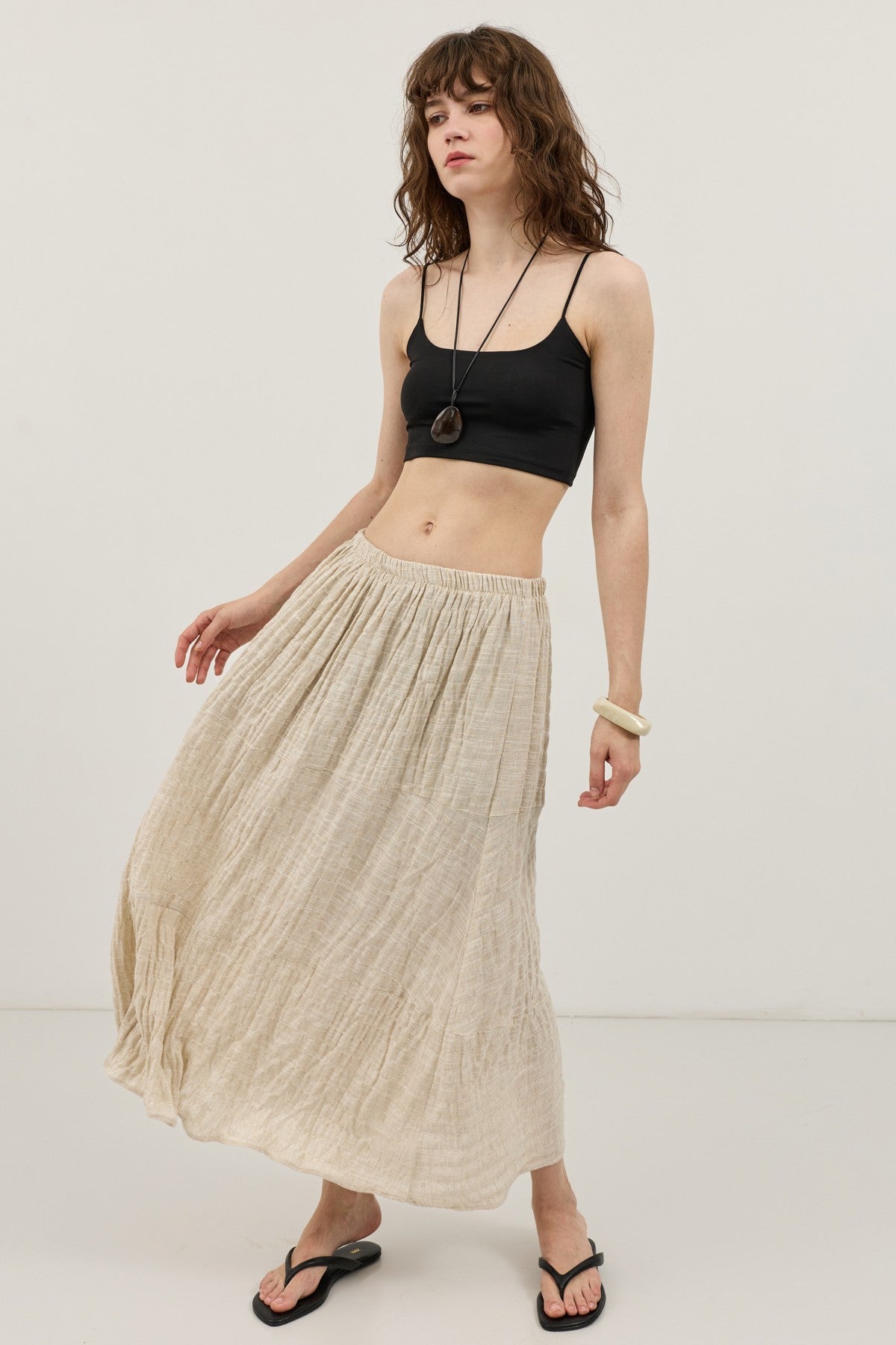 Antioch Linen-Blend Textured Midi Skirt