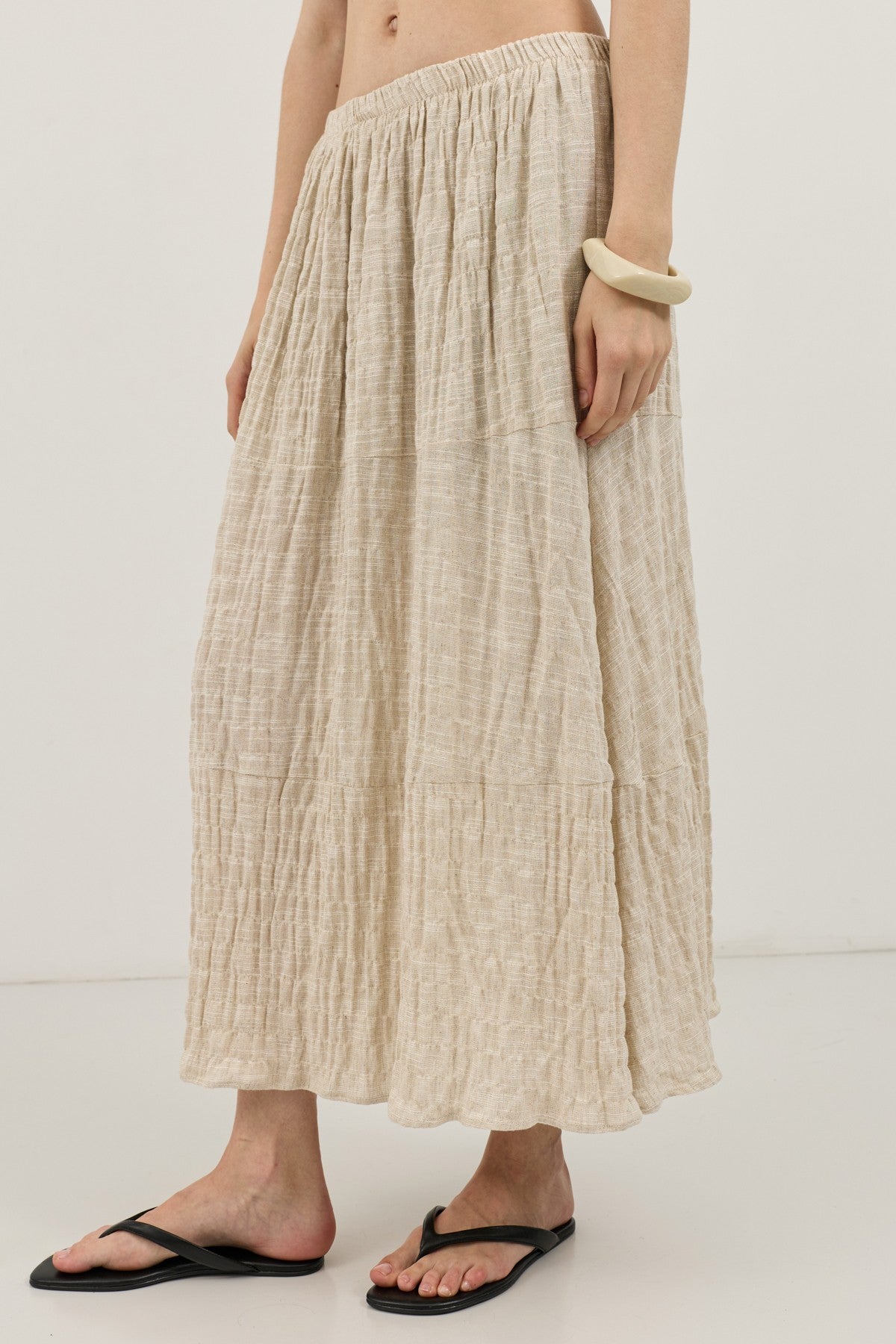 Antioch Linen-Blend Textured Midi Skirt