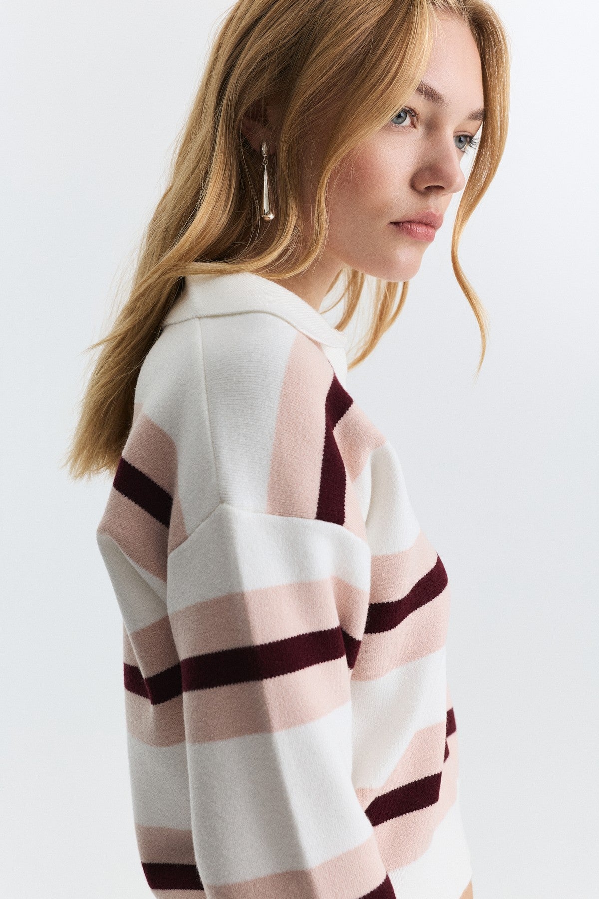 Striped Polo-Neck Sweater
