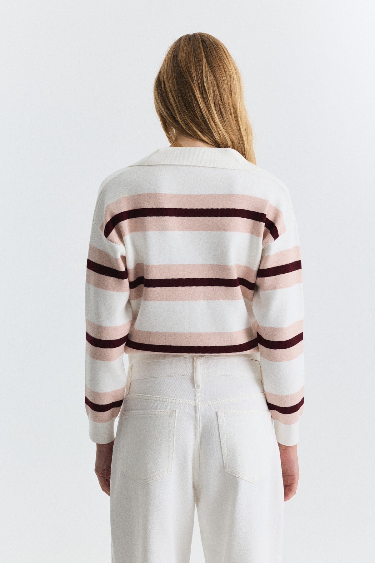 Striped Polo-Neck Sweater