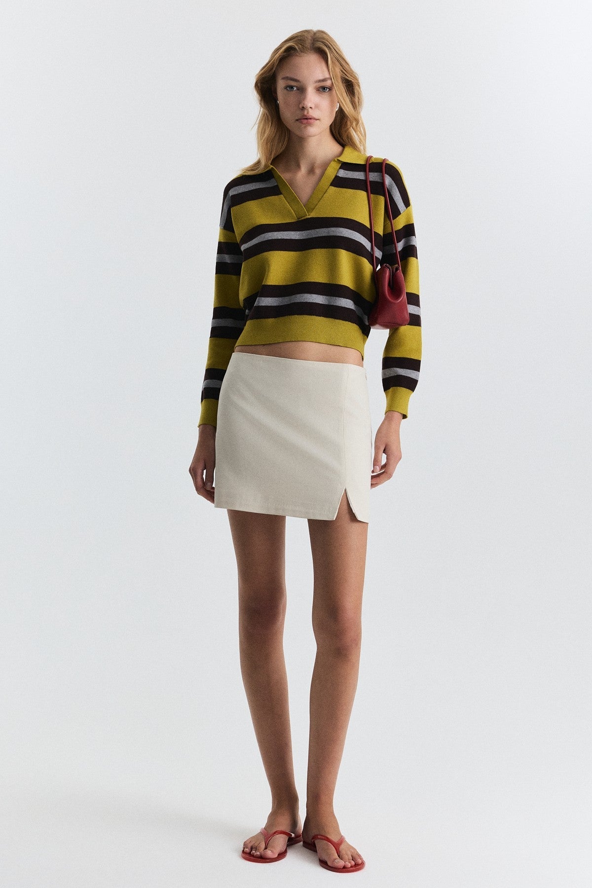 Striped Polo-Neck Sweater