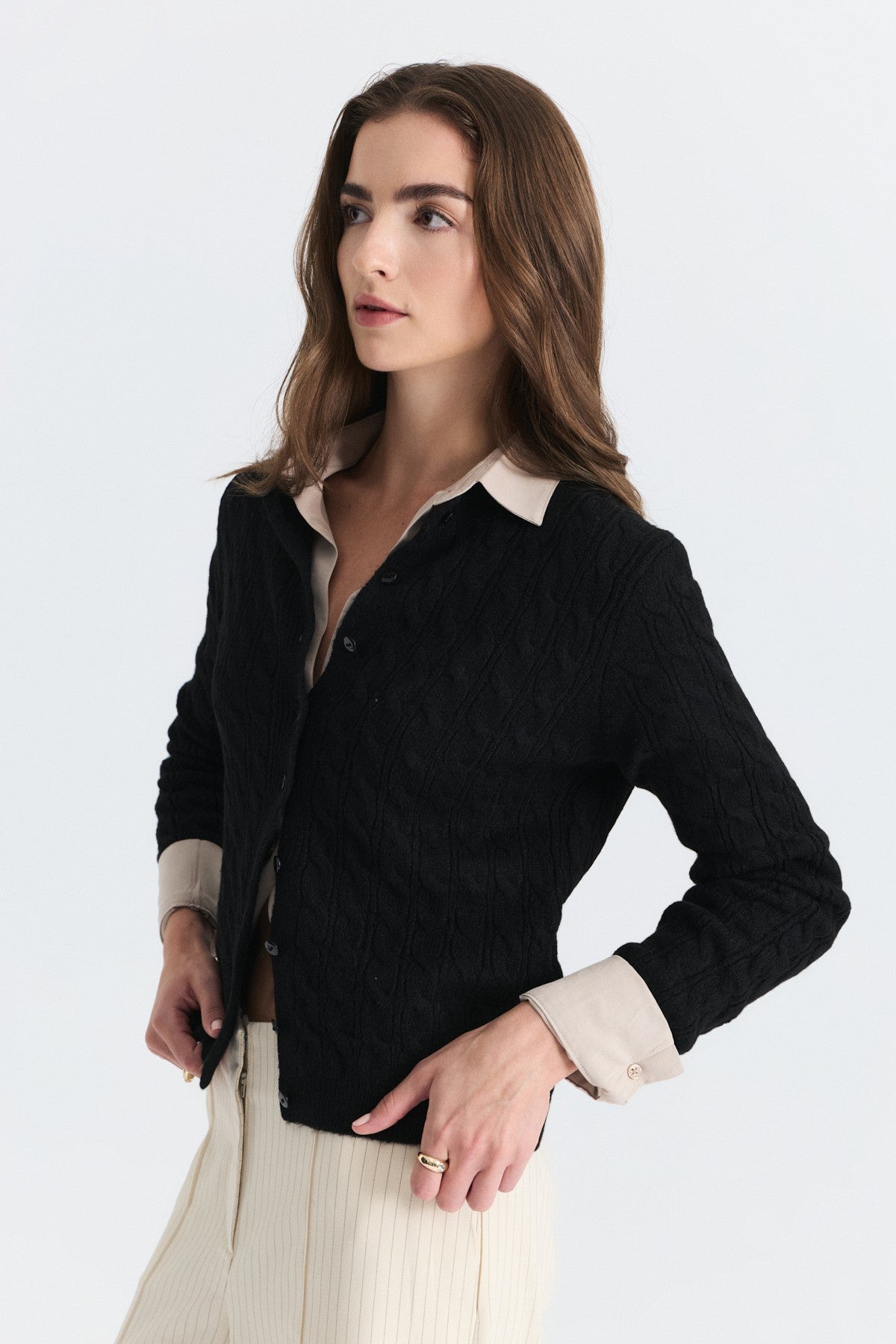 Hair-Braid-Detail Knit Cardigan