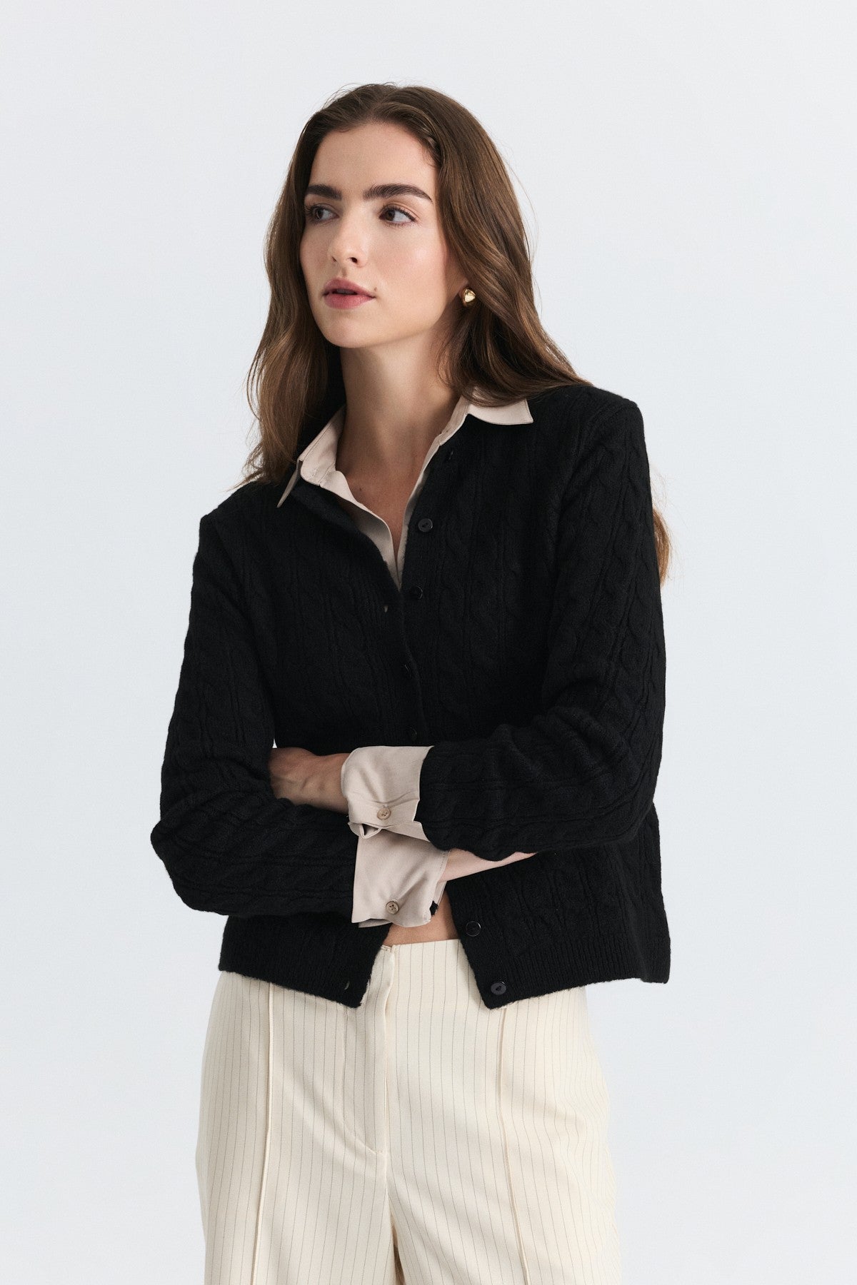 Hair-Braid-Detail Knit Cardigan