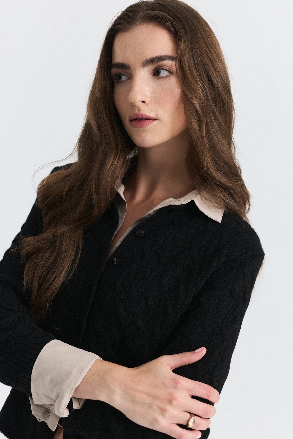 Hair-Braid-Detail Knit Cardigan