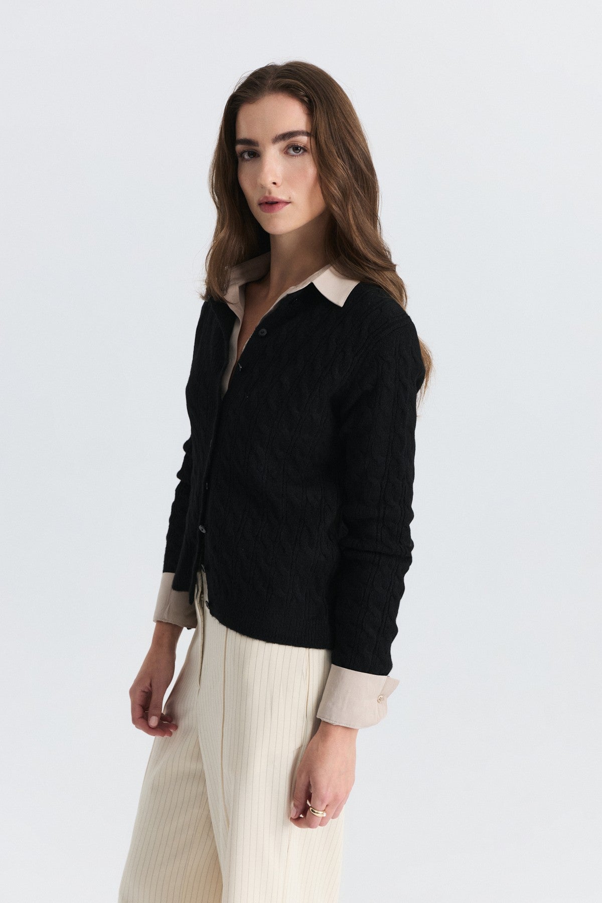 Hair-Braid-Detail Knit Cardigan