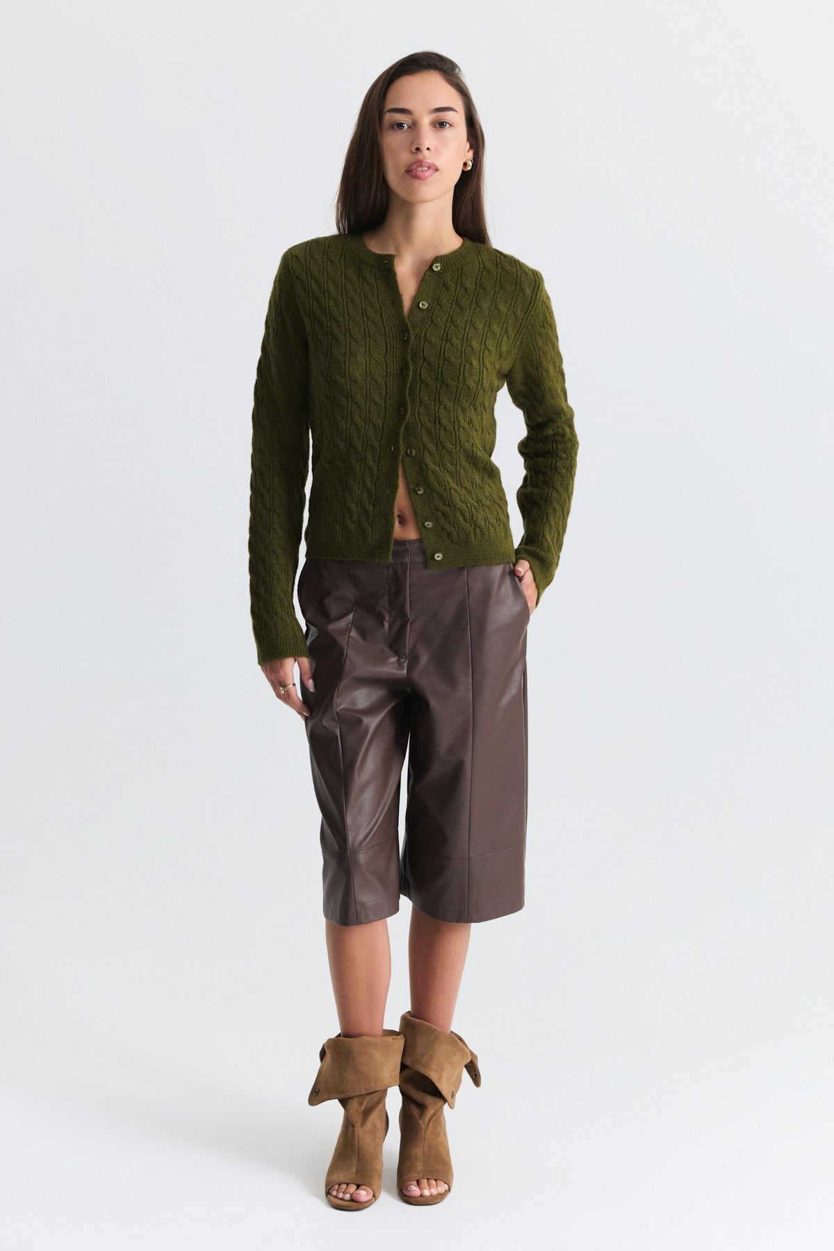 Hair-Braid-Detail Knit Cardigan