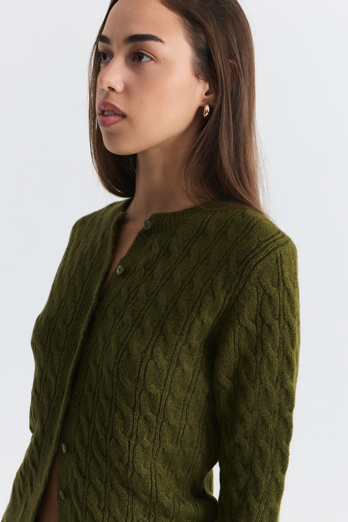 Hair-Braid-Detail Knit Cardigan