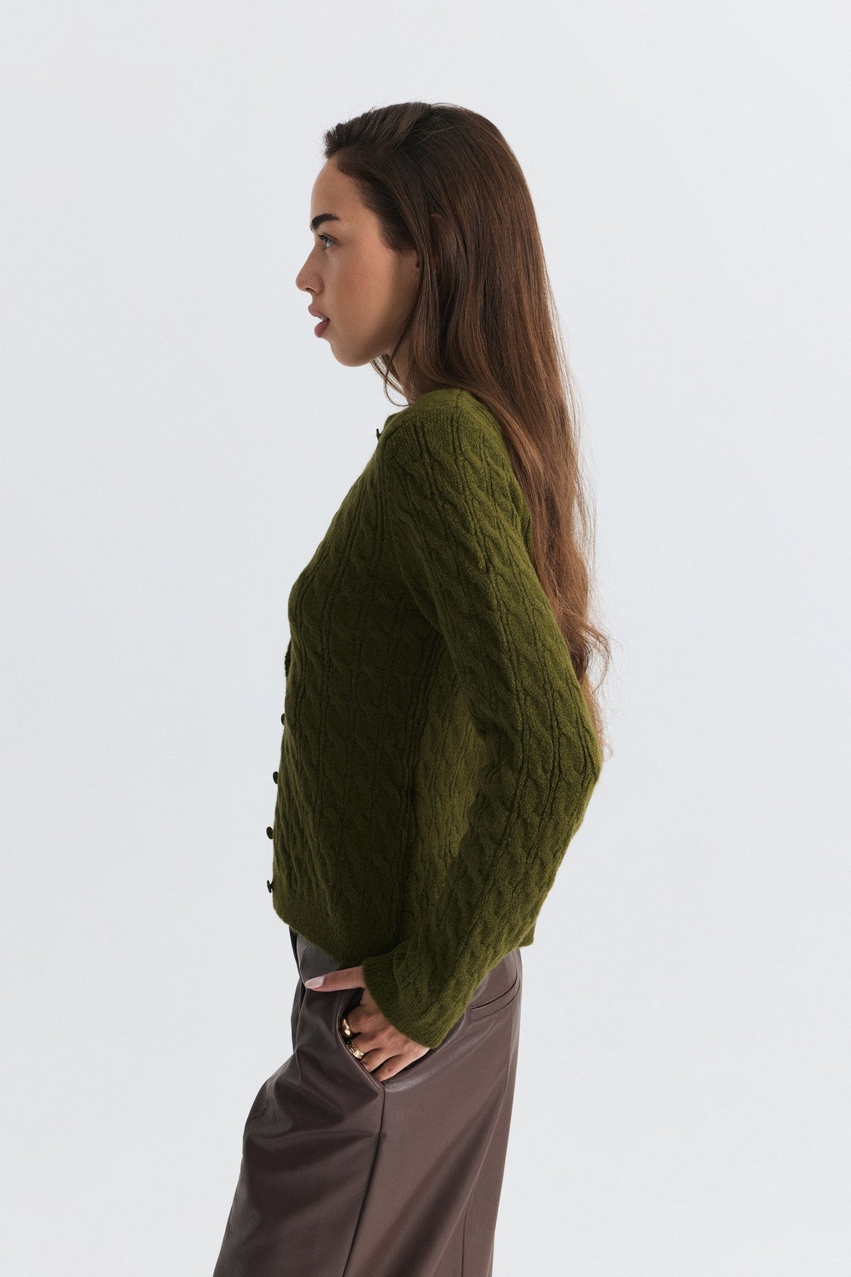 Hair-Braid-Detail Knit Cardigan