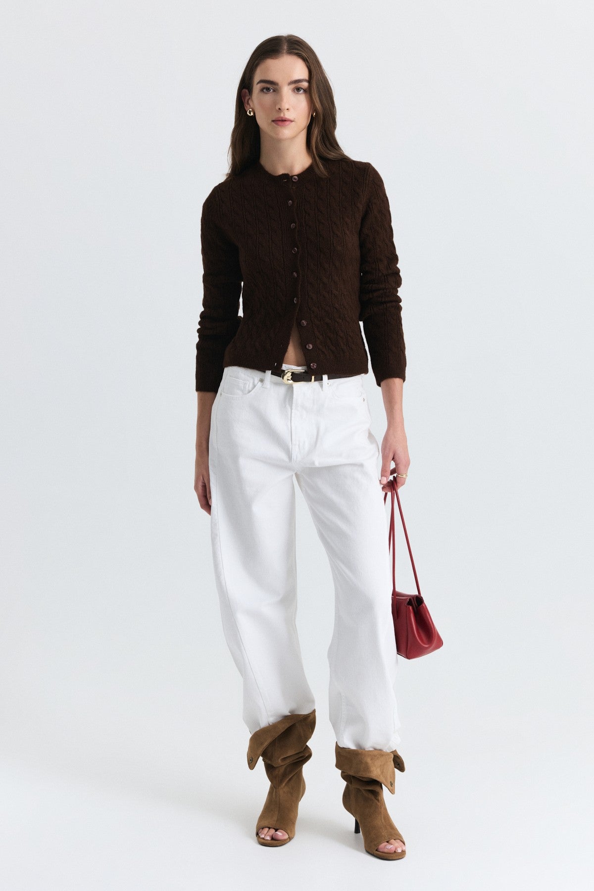 Hair-Braid-Detail Knit Cardigan