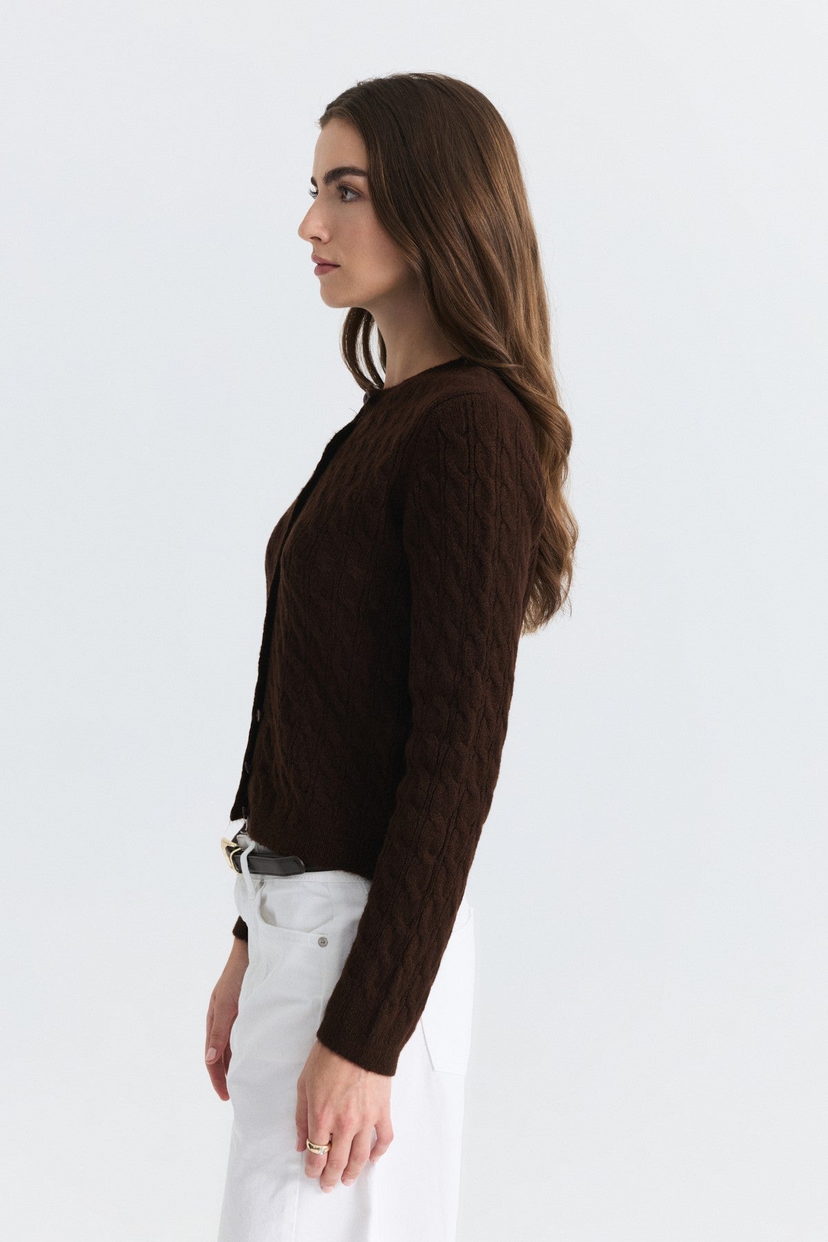 Hair-Braid-Detail Knit Cardigan