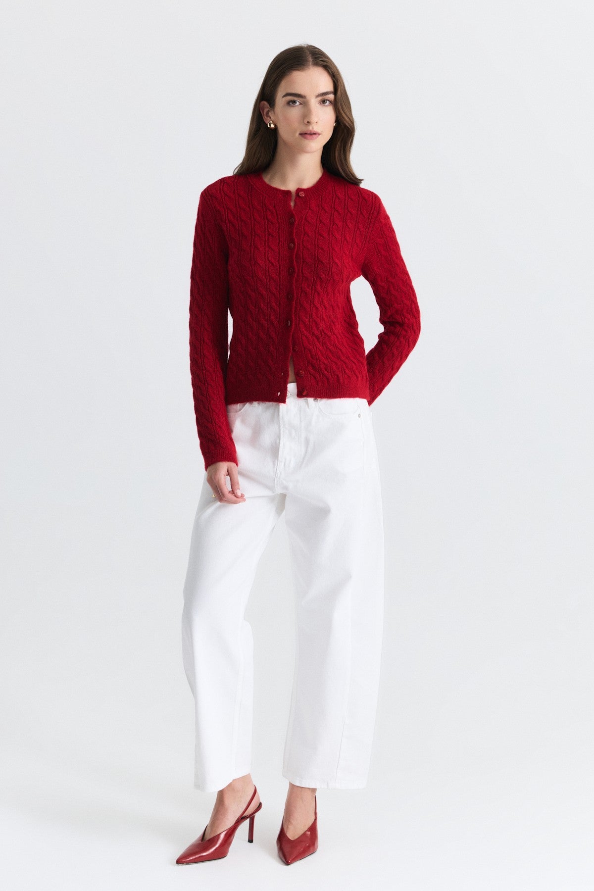 Hair-Braid-Detail Knit Cardigan