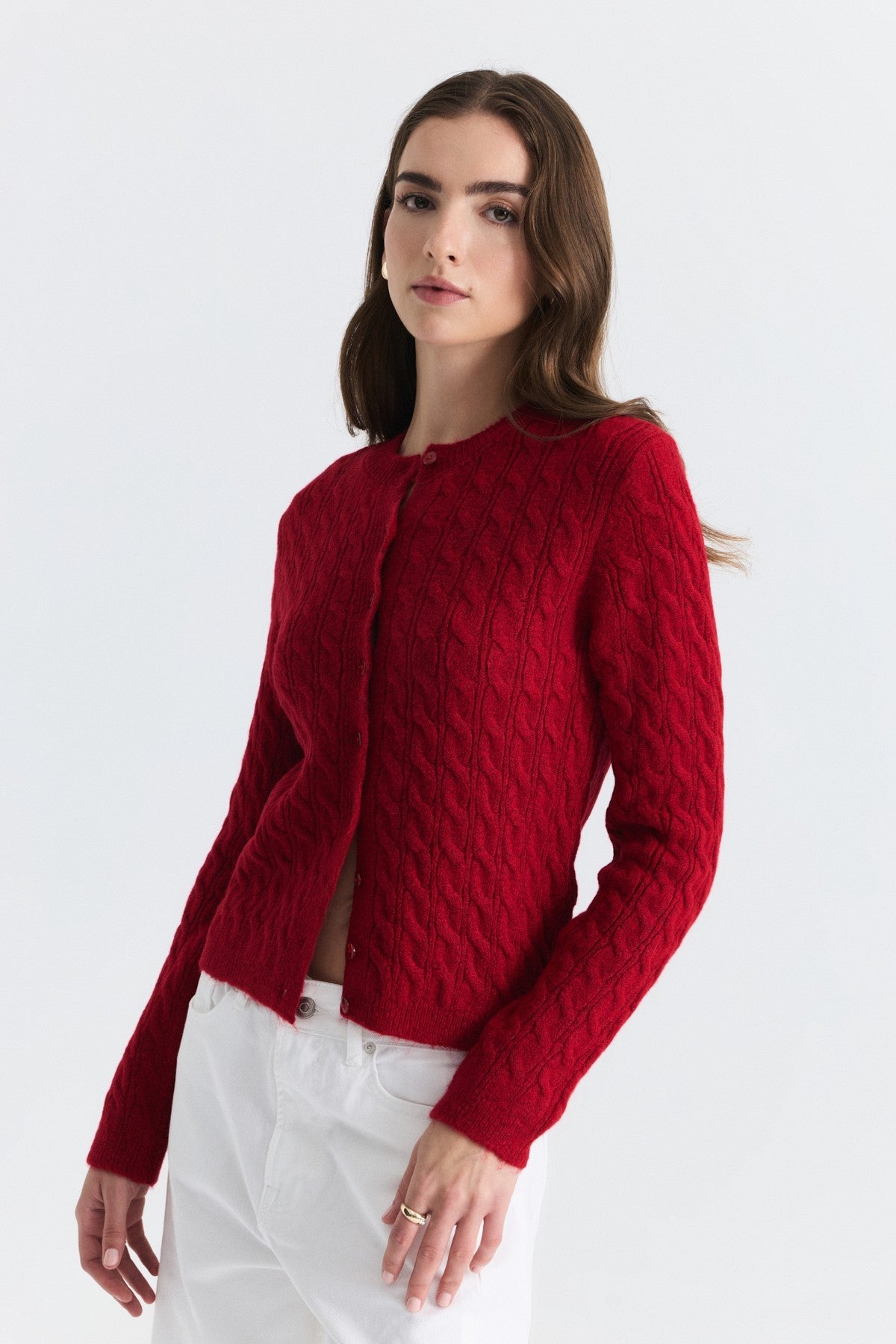 Hair-Braid-Detail Knit Cardigan