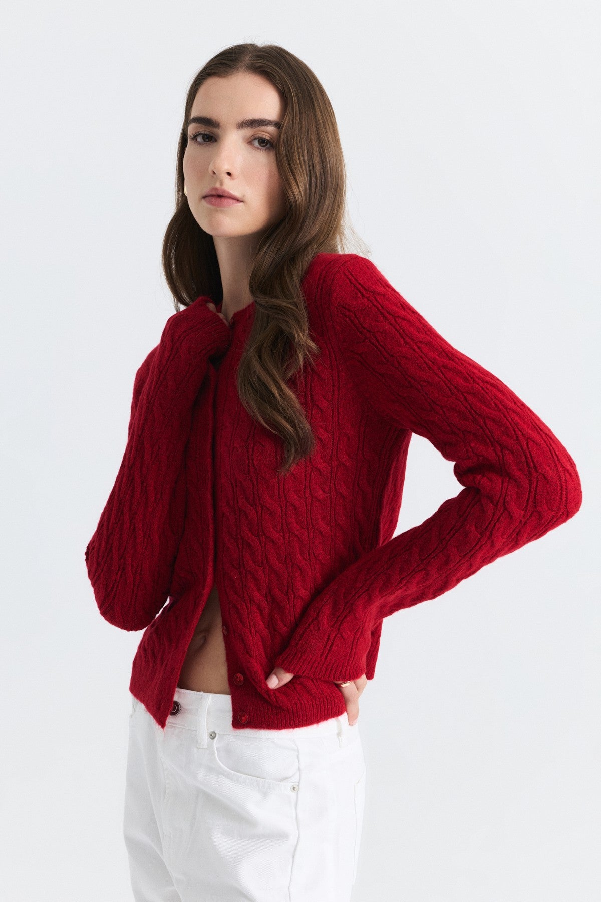 Hair-Braid-Detail Knit Cardigan