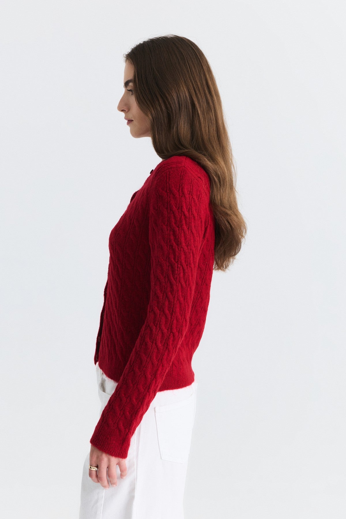 Hair-Braid-Detail Knit Cardigan