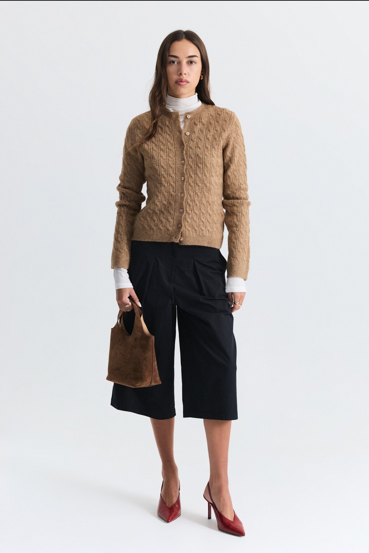 Hair-Braid-Detail Knit Cardigan