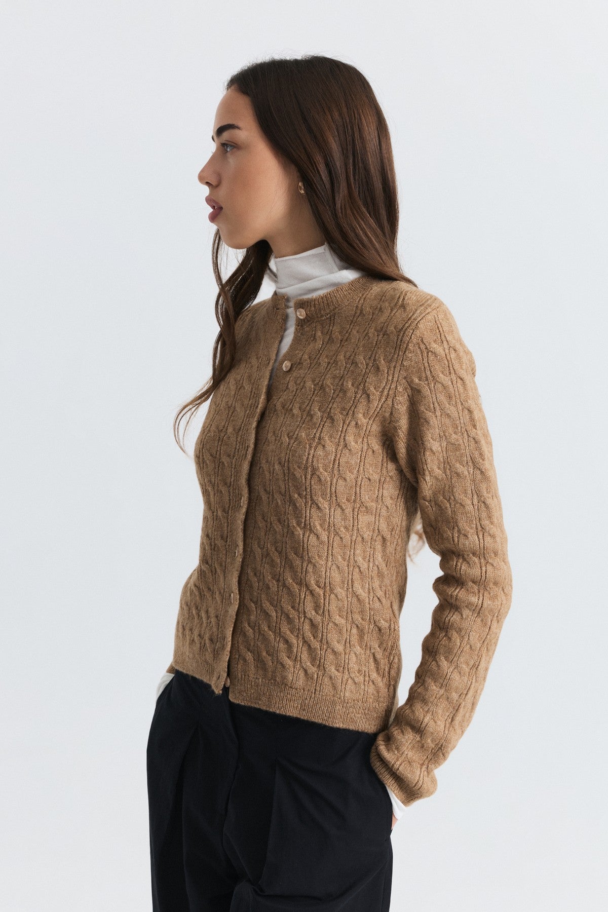 Hair-Braid-Detail Knit Cardigan