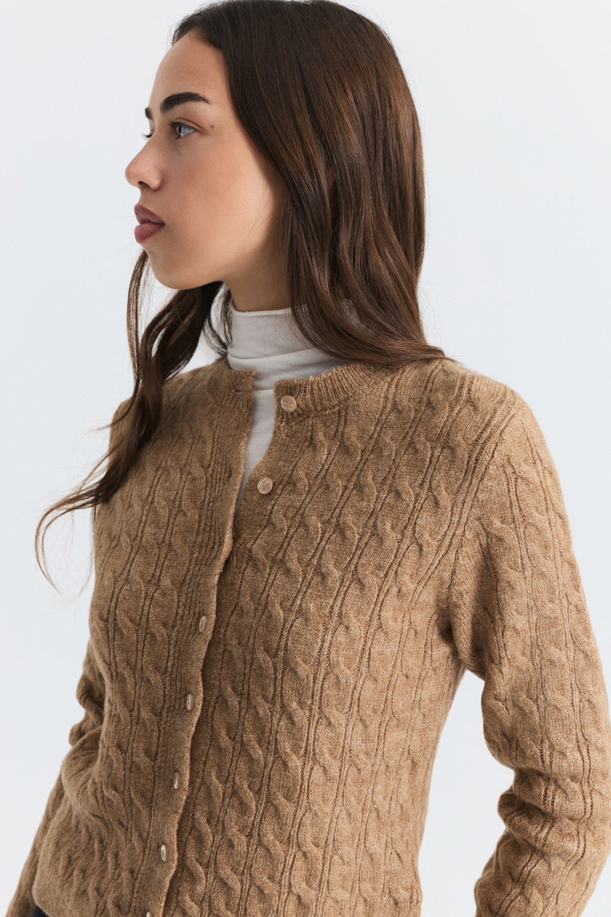 Hair-Braid-Detail Knit Cardigan