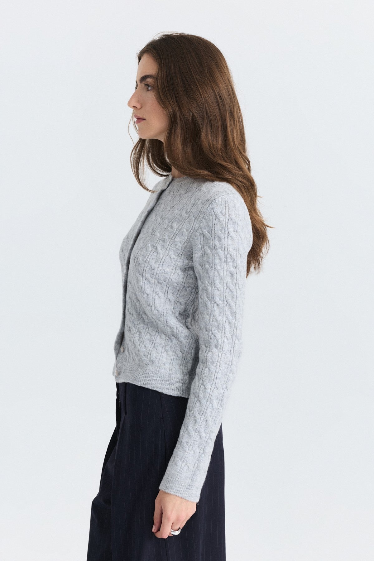 Hair-Braid-Detail Knit Cardigan