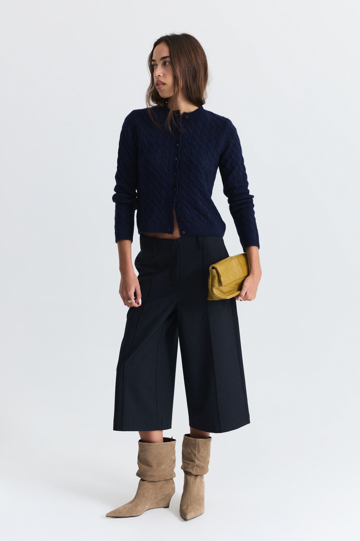 Hair-Braid-Detail Knit Cardigan