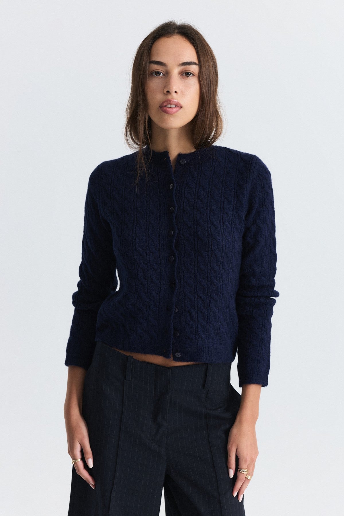 Hair-Braid-Detail Knit Cardigan