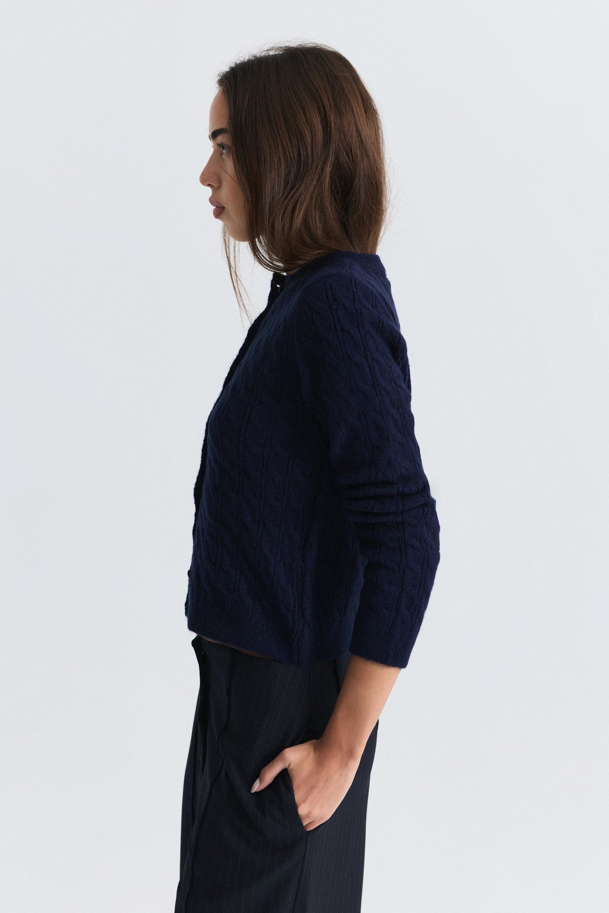 Hair-Braid-Detail Knit Cardigan