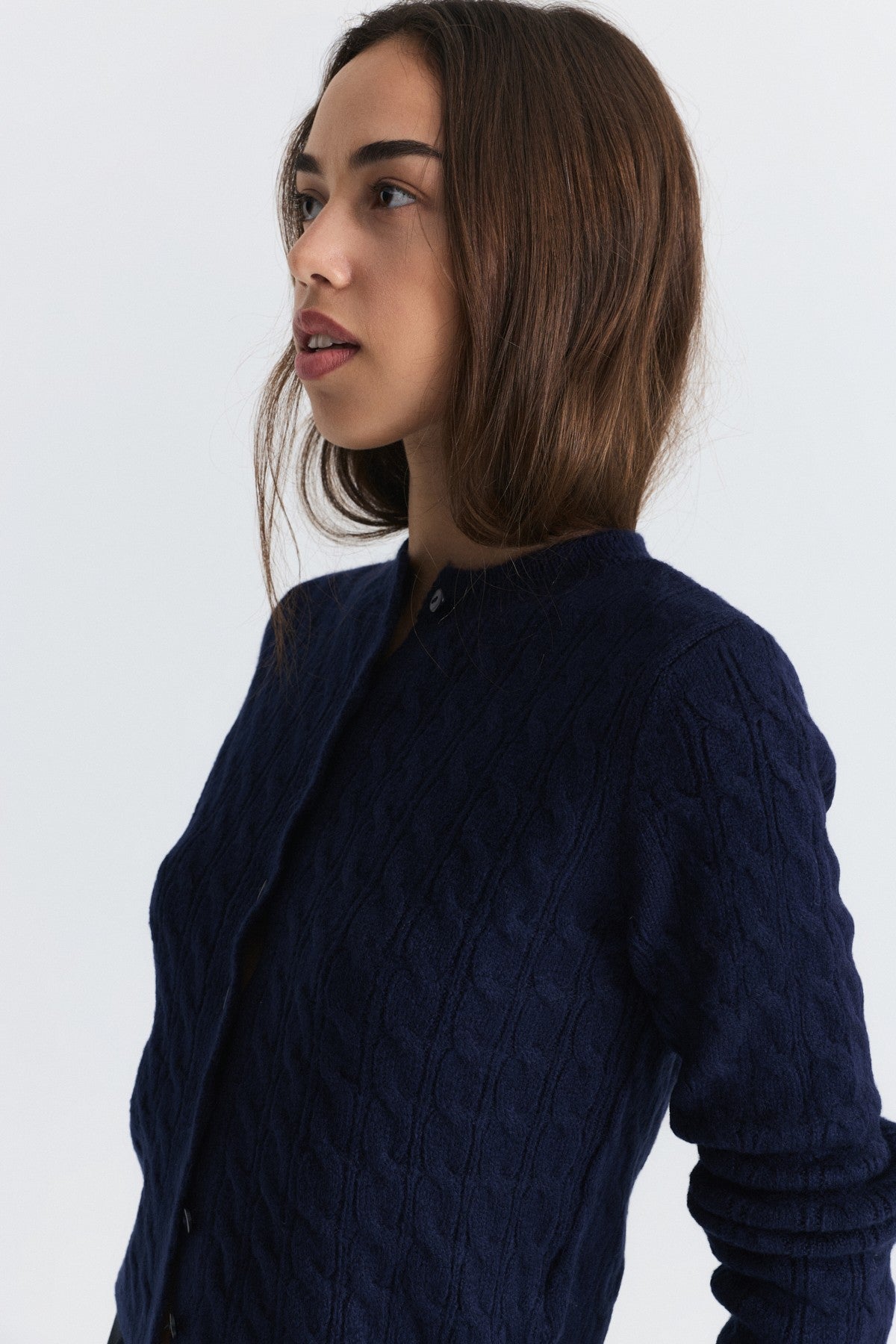 Hair-Braid-Detail Knit Cardigan