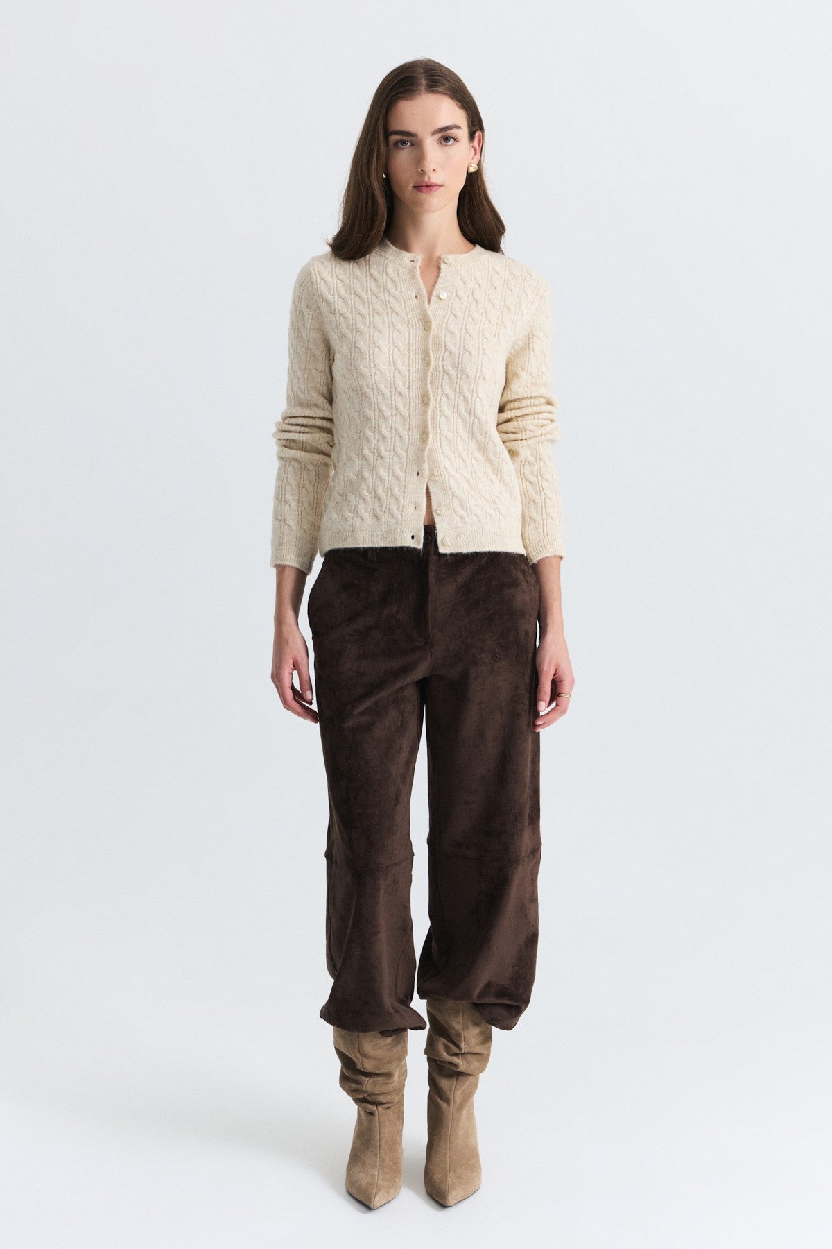 Hair-Braid-Detail Knit Cardigan