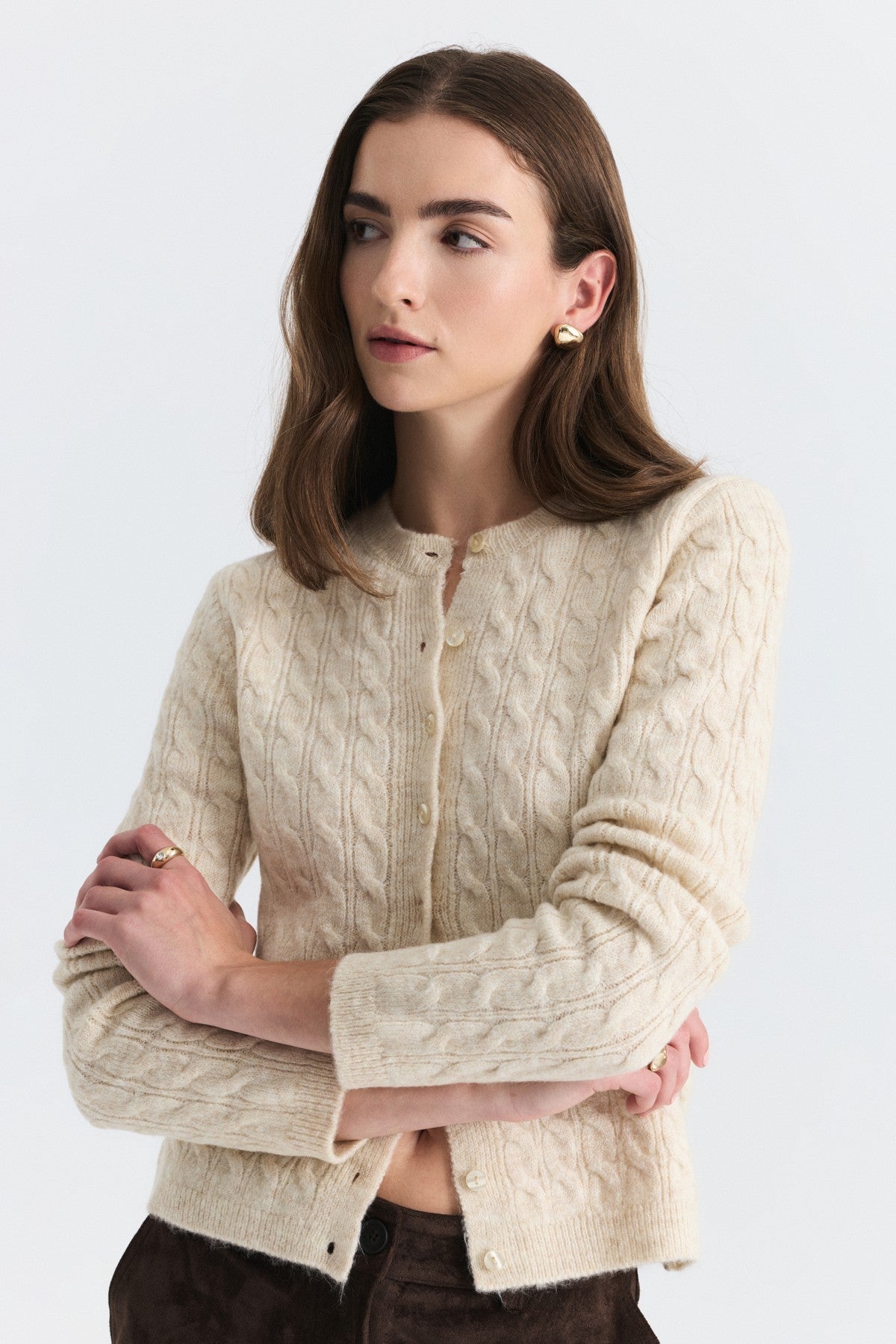 Hair-Braid-Detail Knit Cardigan