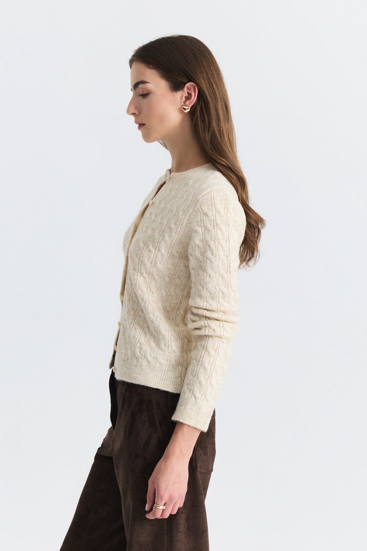 Hair-Braid-Detail Knit Cardigan